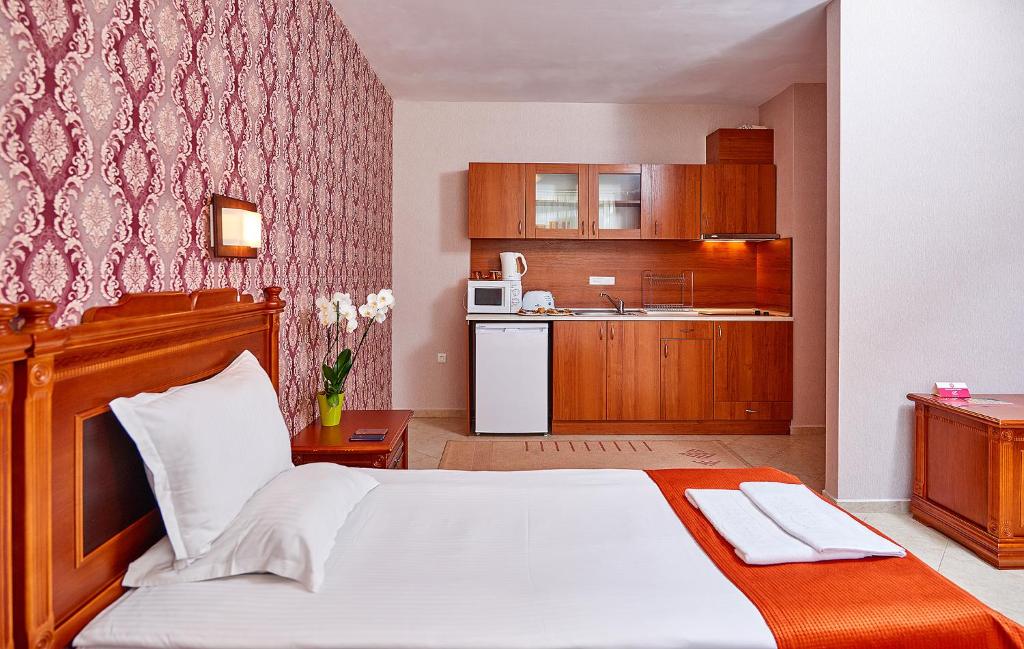 Kuchyň nebo kuchyňský kout v ubytování Karolina Hotel