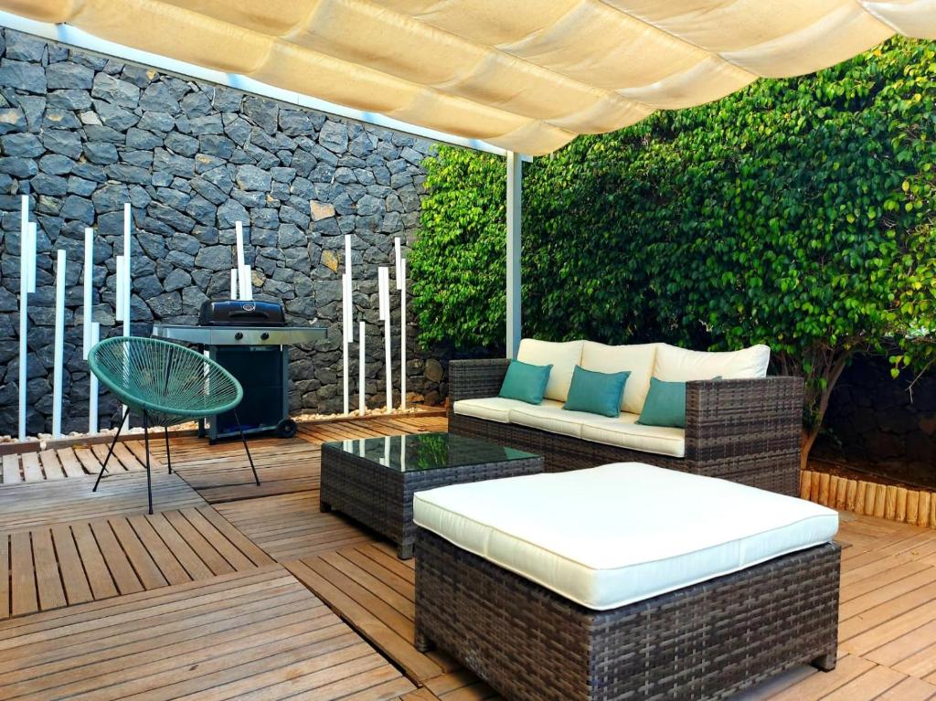 Χώρος καθιστικού στο Duplex with sea views, garden and terrace