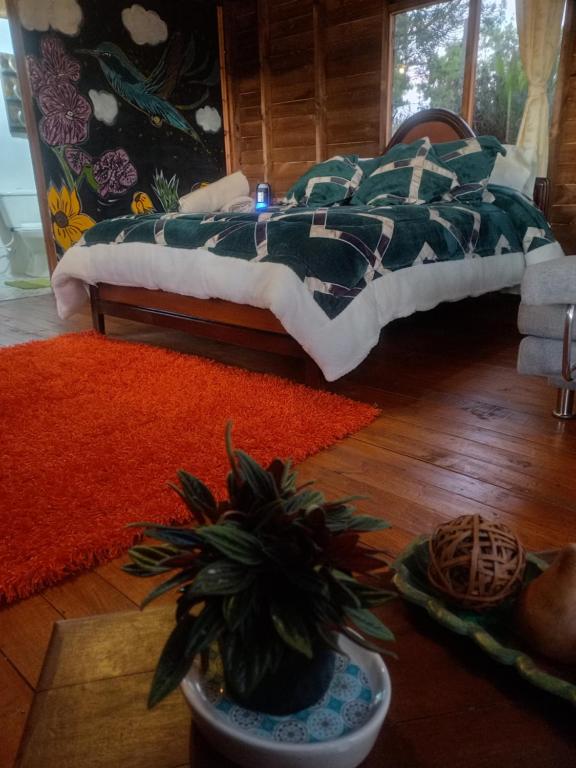 Postel nebo postele na pokoji v ubytování Cabaña Sueños Dorados