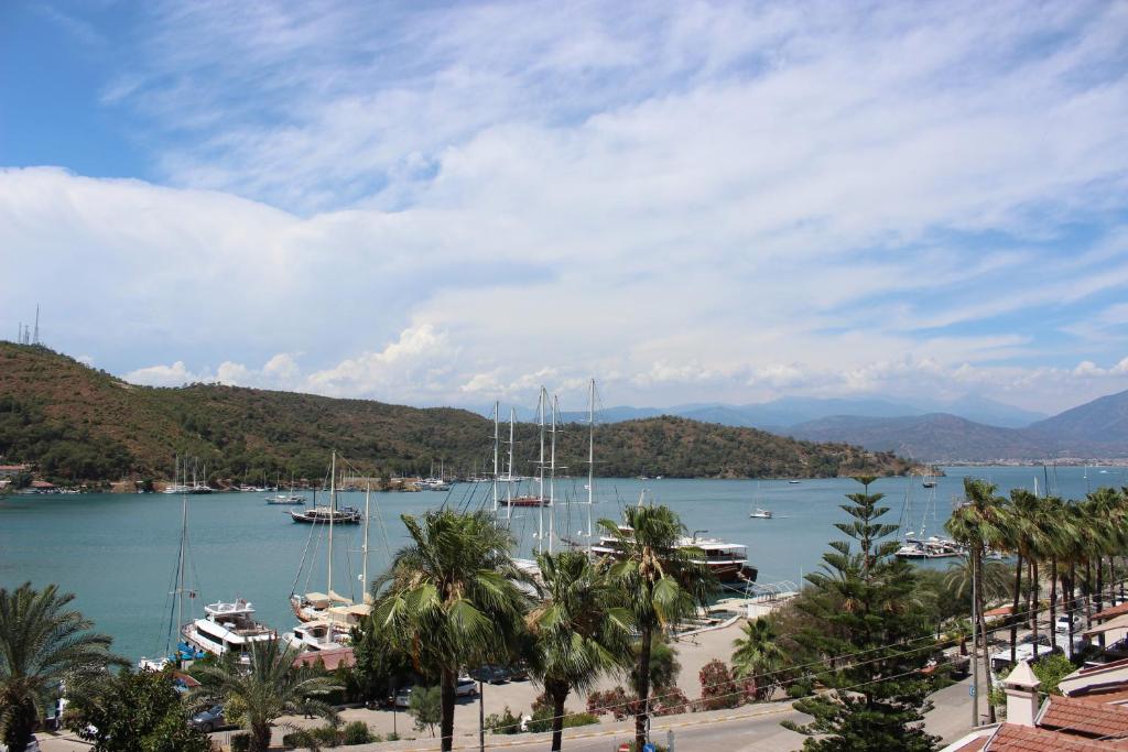 a view of a harbor with boats in the water at Nakas Suites in Fethiye