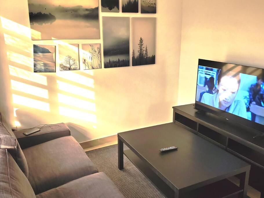 sala de estar con sofá y TV de pantalla plana en Maison chaleureuse avec Jacuzzi !, en Punta Cana