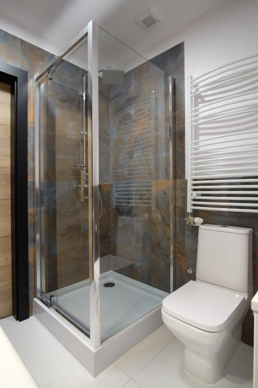新塔尔格Apartament w Górach的带淋浴和卫生间的浴室