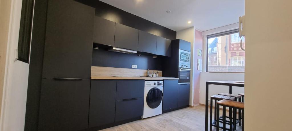 cocina con lavadora y secadora en una habitación en Le Faubourg Dieppe, en Dieppe