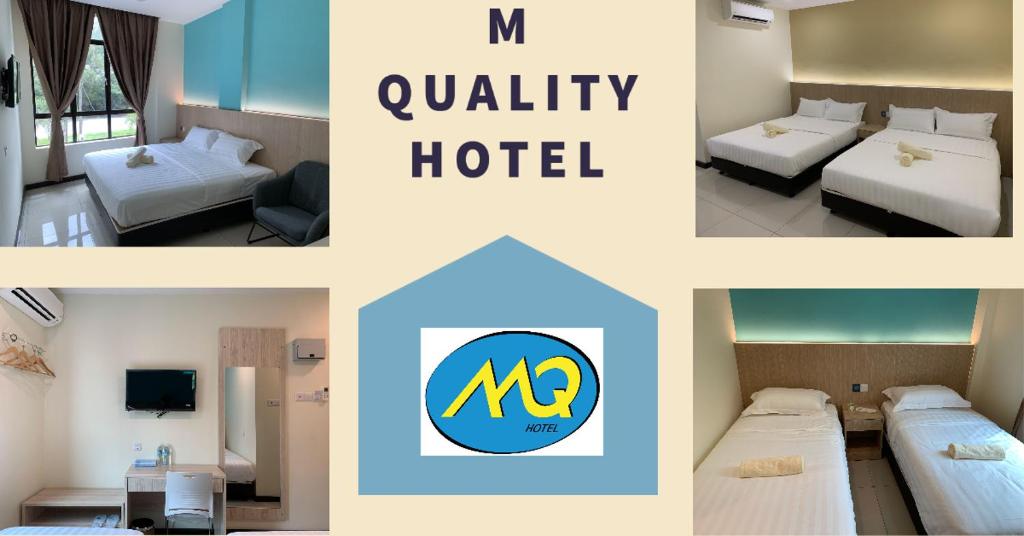 a collage of four pictures of a hotel room at M Quality Hotel in Gua Musang