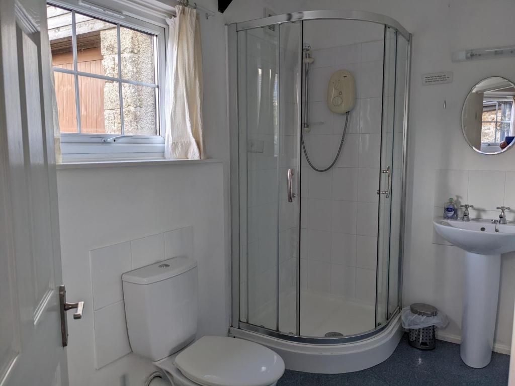 The Cottage, Little Trembroath في Stithians: حمام مع دش ومرحاض ومغسلة