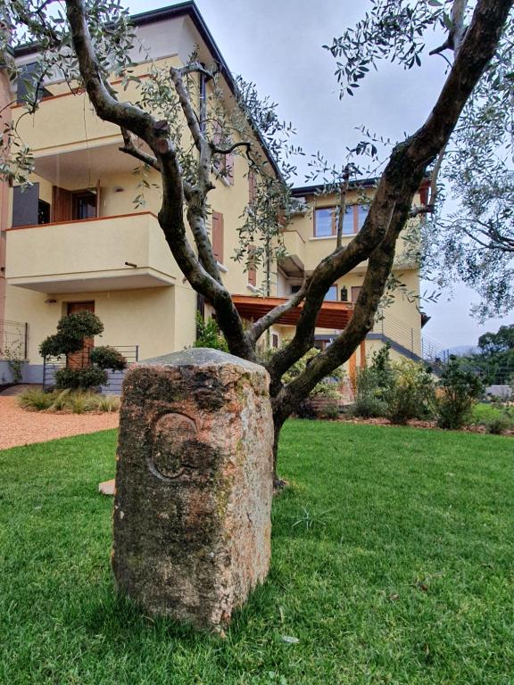 ein Stein im Gras neben einem Baum in der Unterkunft BB IL CIPPO in Verona