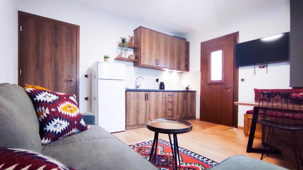 Kuchyň nebo kuchyňský kout v ubytování Κάλλος-Kallos Apartment