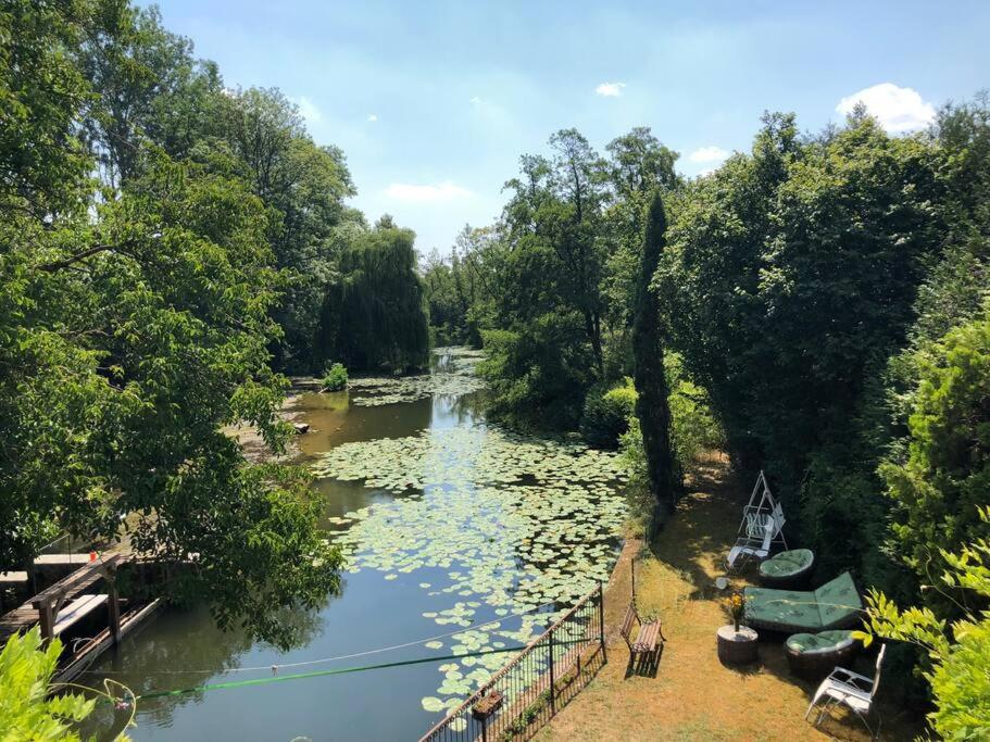 - une vue sur une rivière avec un bateau dans l'établissement Magnifique Moulin proche Chablis, jacuzzi et rivière, à Annay-sur-Serein