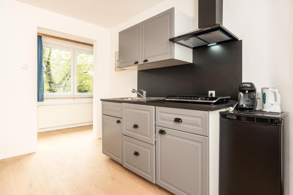 Kuchyň nebo kuchyňský kout v ubytování Gästehaus Kochelsee