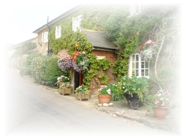 uma casa com vasos de plantas ao lado em East Farm House B&B em Abbotsbury