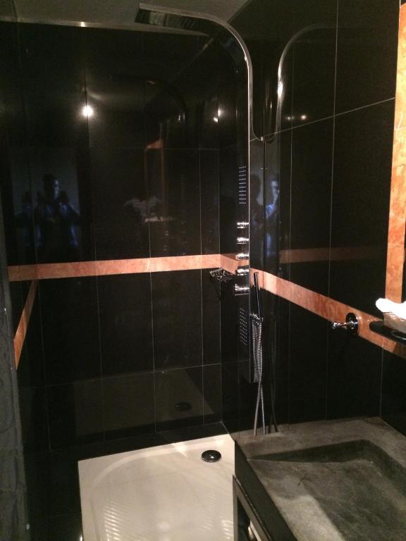 a bathroom with a shower with a sink and a shower at Hôtel Saint Alban in Saint-Maur-des-Fossés