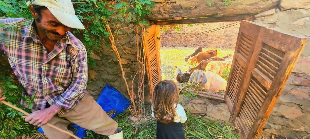 a man and a little girl looking at animals at Nubian Farm Aswan in Aswan