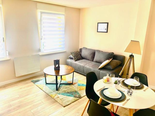 a living room with a couch and a table at COSY LIVING in Huningue