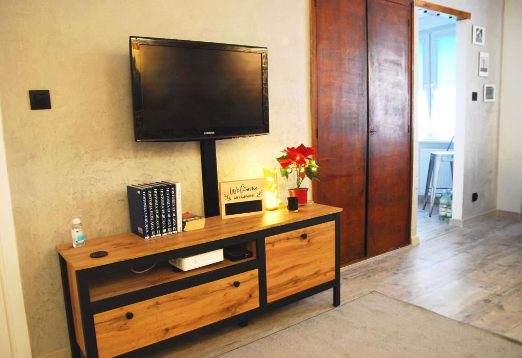 Televízia a/alebo spoločenská miestnosť v ubytovaní Loft Apartament ULA