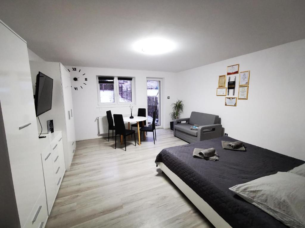 Posteľ alebo postele v izbe v ubytovaní Apartamenty Artur