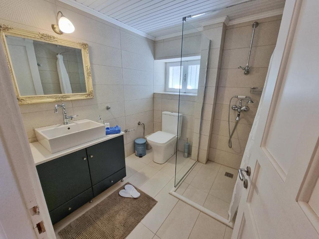 łazienka z umywalką, prysznicem i toaletą w obiekcie Karya Boutique Mansion w mieście Kariá