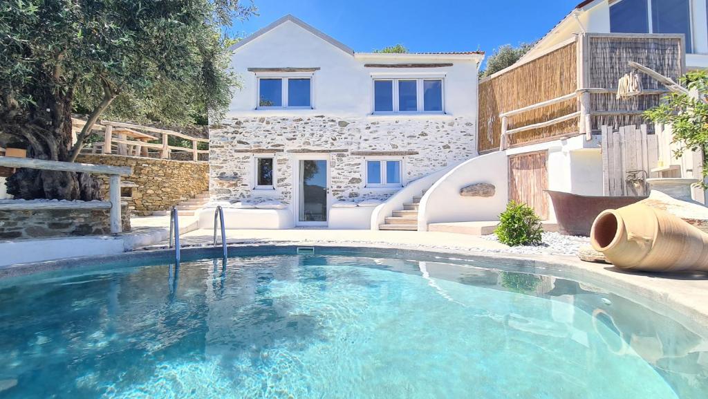 une grande piscine en face d'une maison dans l'établissement Christine's House, à Skopelos