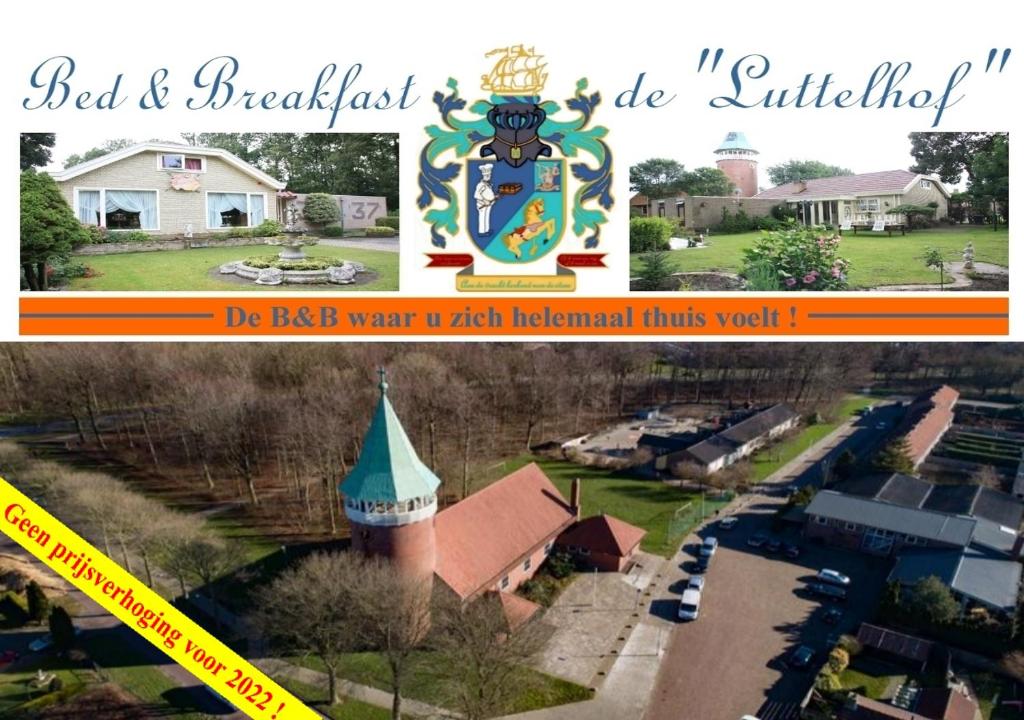 a collage of photos of a house and a building at B&B Luttelhof, de goedkoopste in de regio ! in Luttelgeest