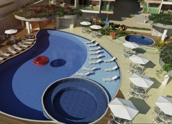 Výhled na bazén z ubytování Condomínio novíssimo com total estrutura para vc nebo okolí