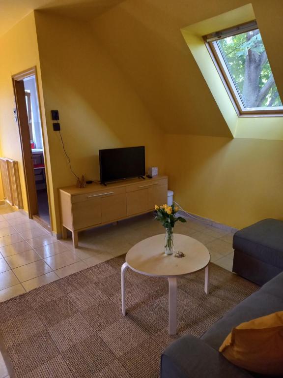 TV a/nebo společenská místnost v ubytování Háromfenyő Apartman