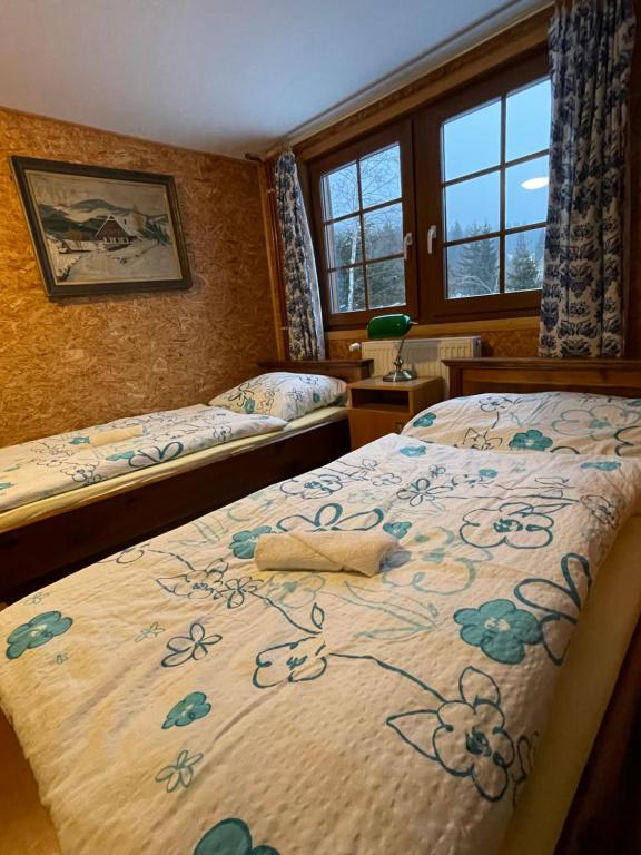 Postel nebo postele na pokoji v ubytování Hepnarova Bouda