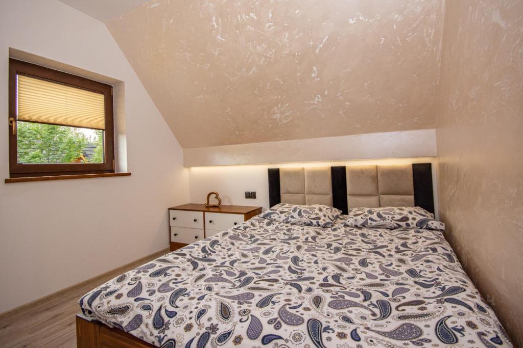 1 dormitorio con cama y ventana en Apartament DaKar, en Małe Ciche