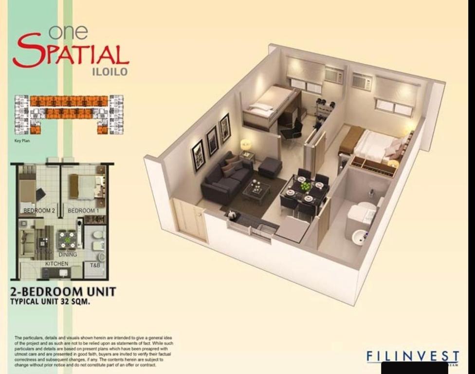 Půdorys ubytování One Spatial Two Bedroom Condominium Unit with Pool and Gym free Netflix and wifi