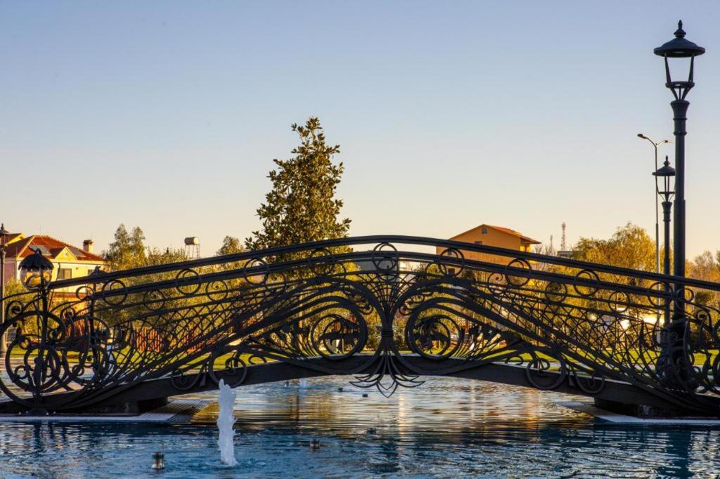 ShijakにあるAjman Park & Resortsの公園内の噴水付き金属橋