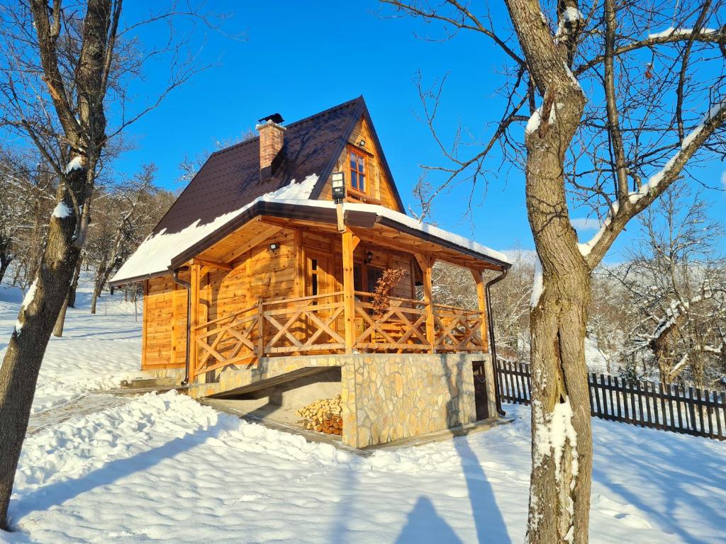 a log cabin in the snow at Guest House Rankić in Mokra Gora