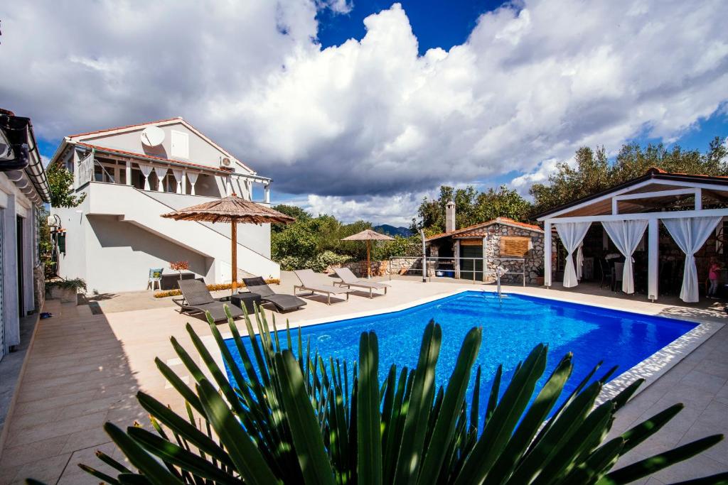 a villa with a swimming pool and a house at Holiday Home Ilovica - Mali Iž in Iž Mali