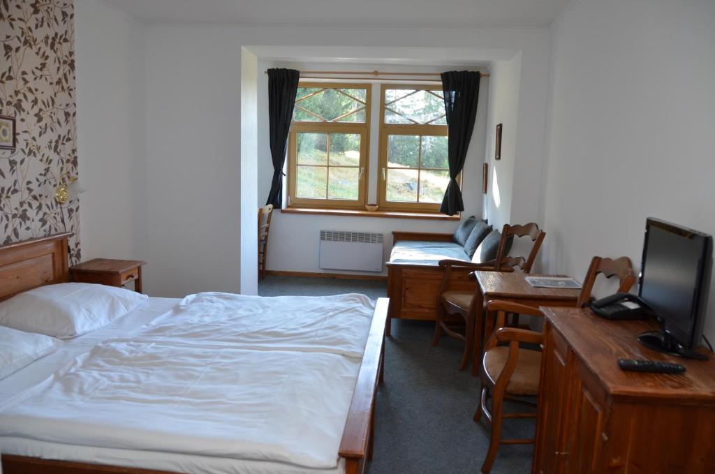 Postel nebo postele na pokoji v ubytování Hotel Modrava