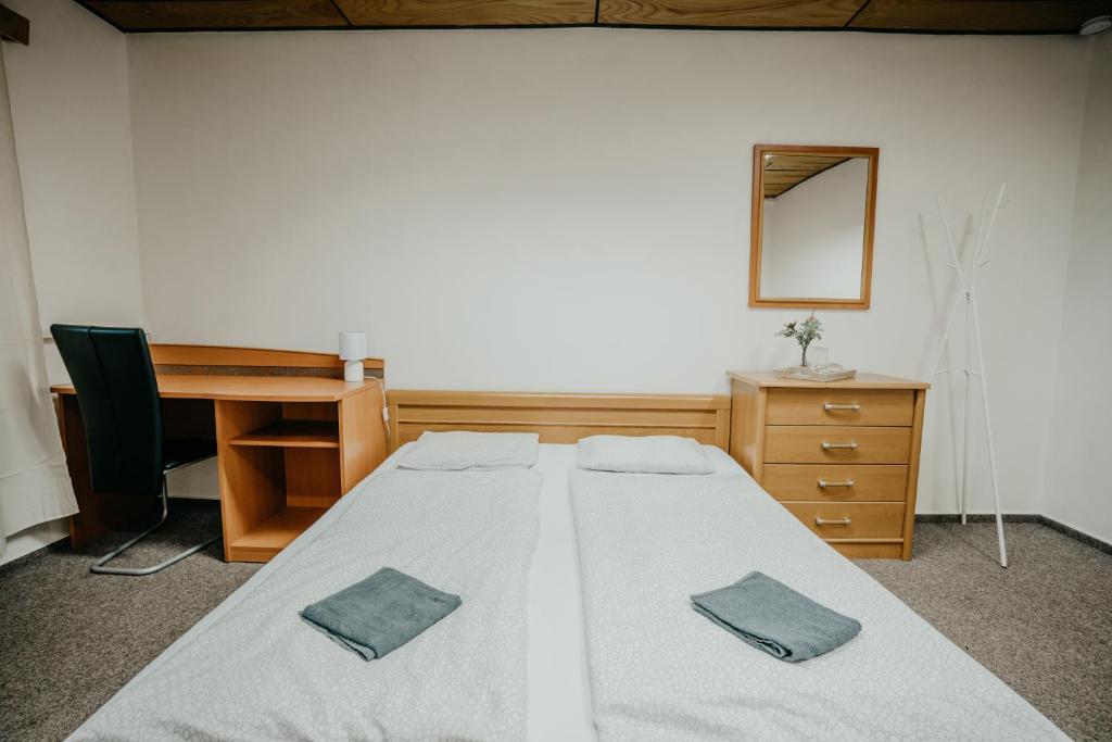 Postel nebo postele na pokoji v ubytování U Ztraceného potoka