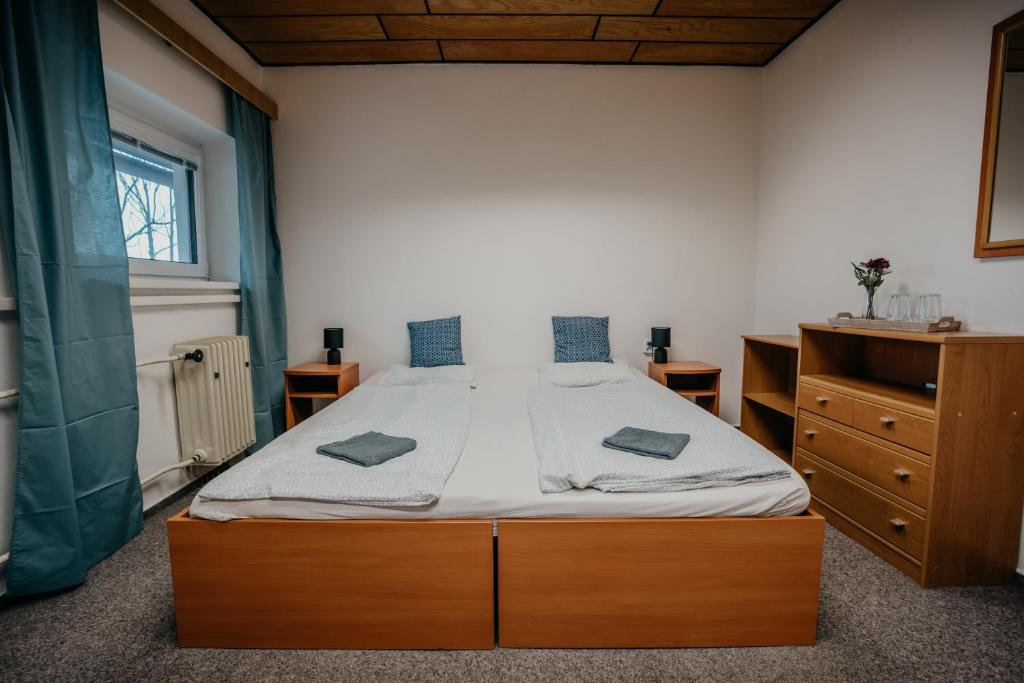 Postel nebo postele na pokoji v ubytování U Ztraceného potoka