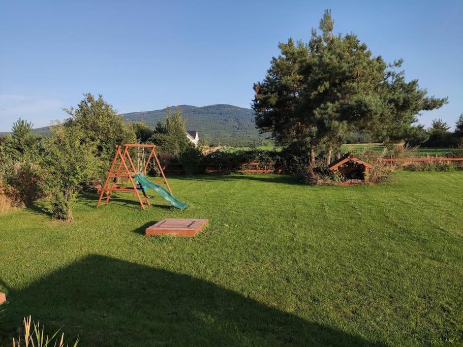 a playground in the middle of a green field at Domek w Białej - Mak in Marcinowice