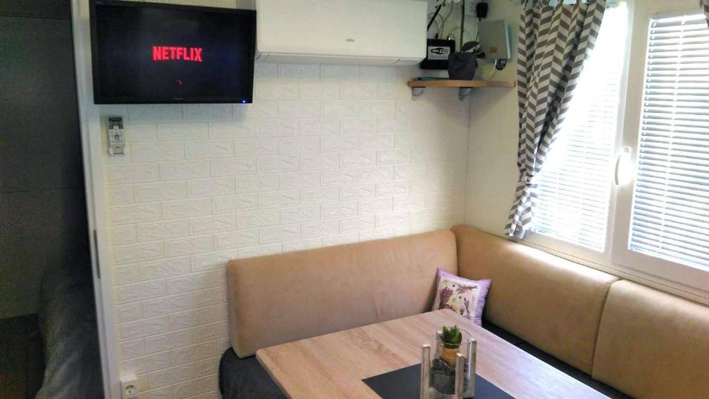 Televízia a/alebo spoločenská miestnosť v ubytovaní Manora guest pool house Sucuraj