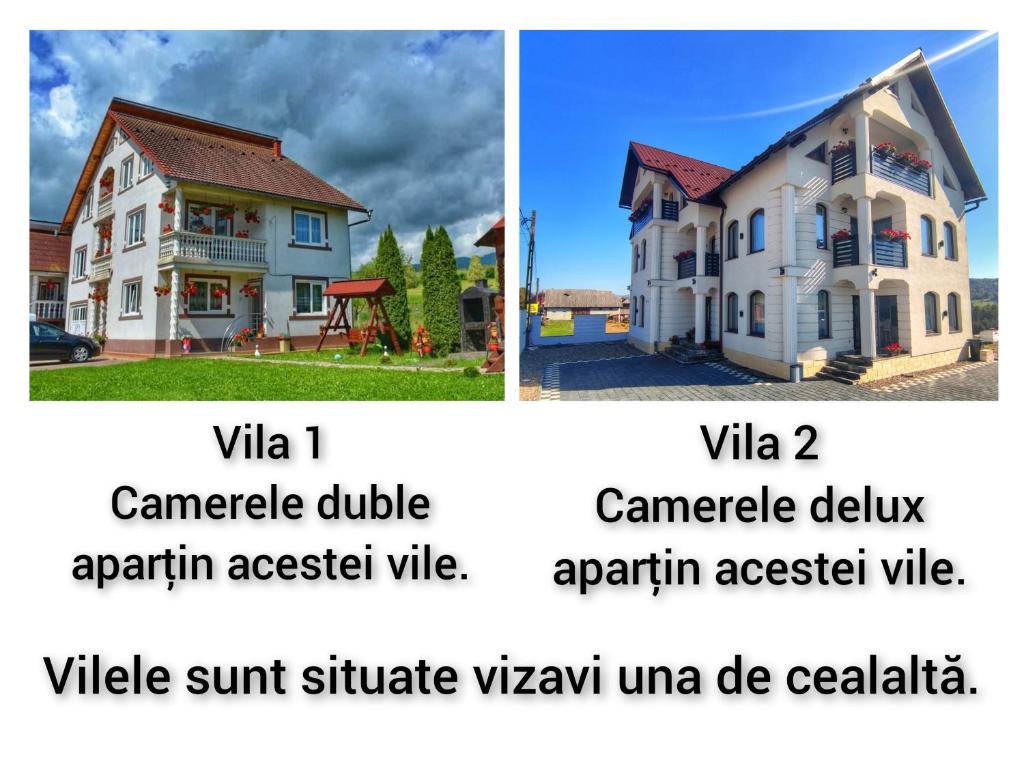 Satu ŞugatagにあるPensiunea Tincuの家屋と青年館の写真二枚