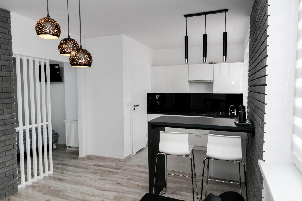 Kuchyňa alebo kuchynka v ubytovaní Apartament z łożem małżeńskim - bezpłatny parking