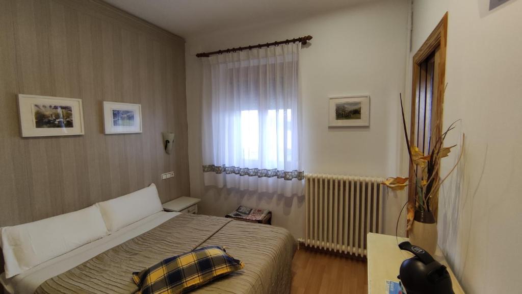 1 dormitorio con cama y ventana en Hostal Escartín, en Sabiñánigo