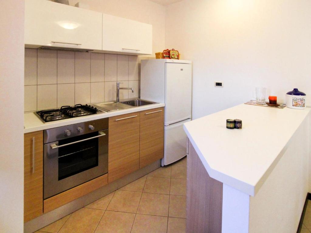 cocina con nevera blanca y fregadero en Apartment Lina - PUL458 by Interhome, en Šišan