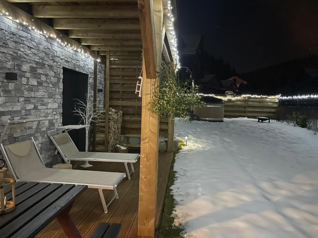 Nouveau Gîte Bain Nordique v zimě
