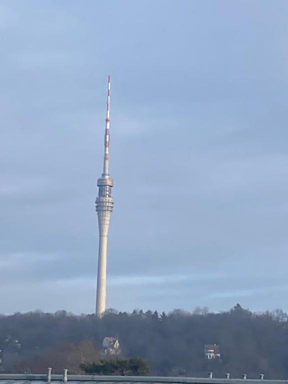 einen Turm auf einem Hügel in der Ferne in der Unterkunft Ferienwohnung Tiny in Dresden