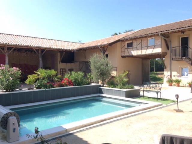 uma piscina em frente a uma casa em Studio Aux 2 Chouettes em Saint-Didier-sur-Chalaronne