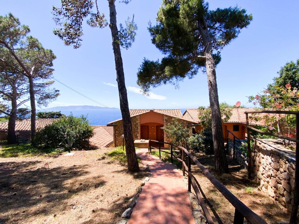 dom z płotem i drzewami przed nim w obiekcie Porto S.Stefano CalaPiccola w mieście Monte Argentario