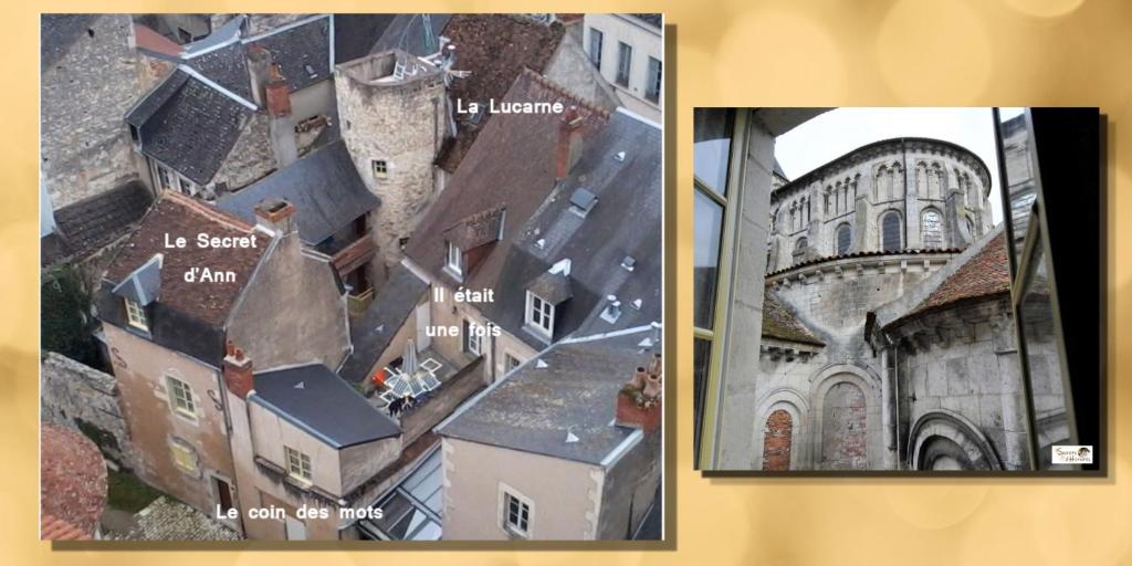 een collage van foto's van een kerk en een gebouw bij Le Passage in La Charité-sur-Loire