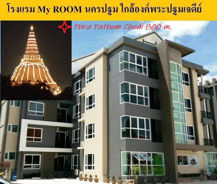 a building with a tower in front of it at My Room Nakhon Pathom in Nakhon Pathom
