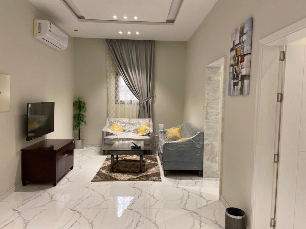 قصر سدن في الدوادمي: غرفة معيشة مع أريكة وتلفزيون