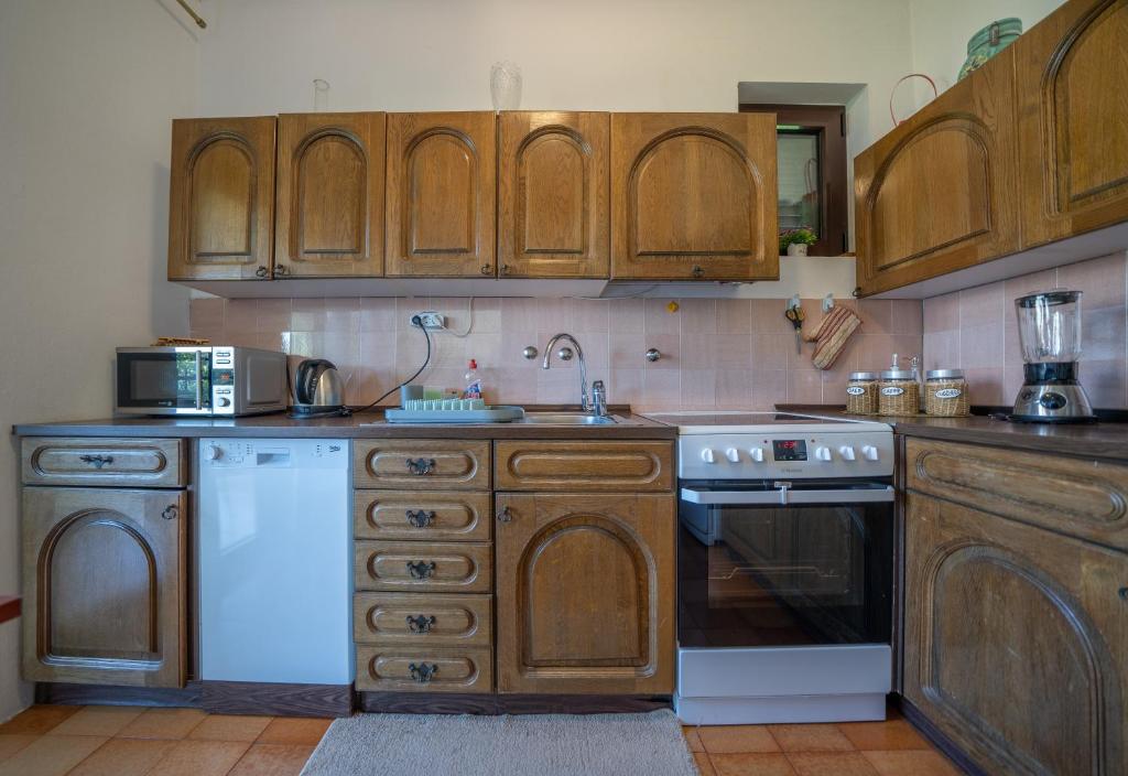 Kuchyň nebo kuchyňský kout v ubytování Aneta Apartments