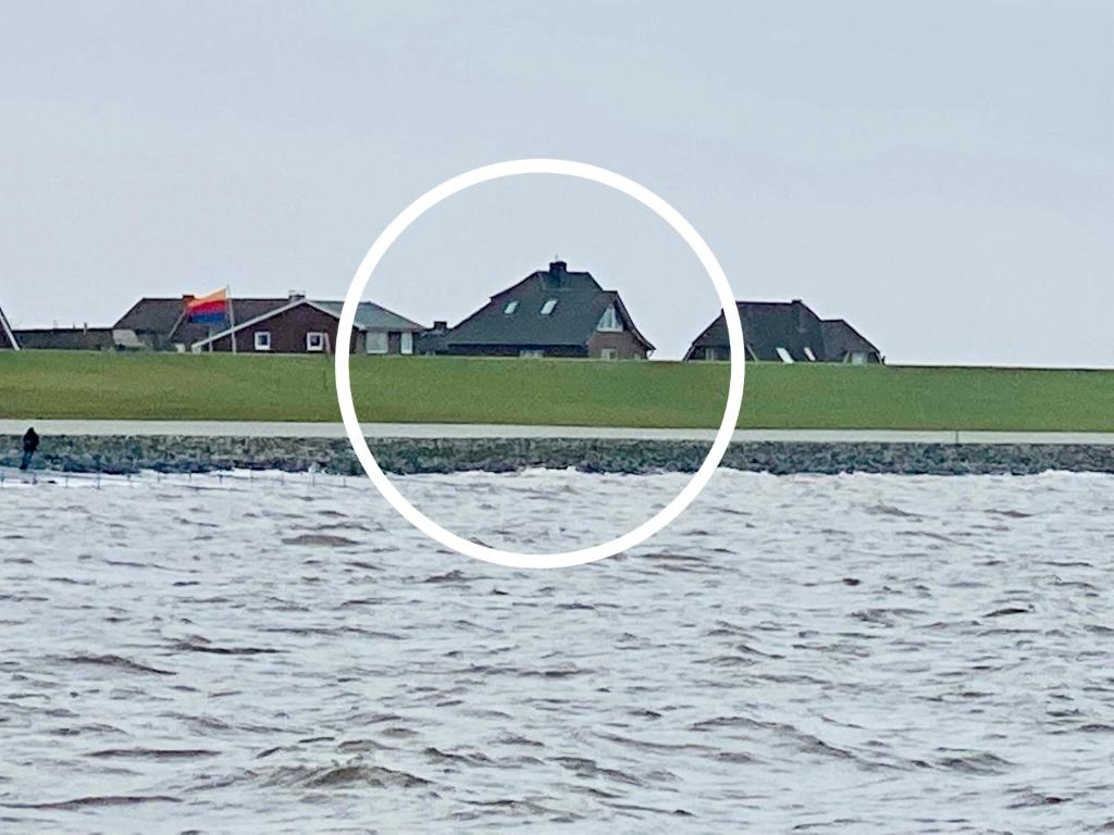 a hoop over a body of water with houses in the background at Jensen-Huus in Dagebüll