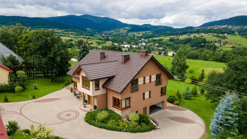 an aerial view of a house with at Beskid Rose & SPA in Słopnice