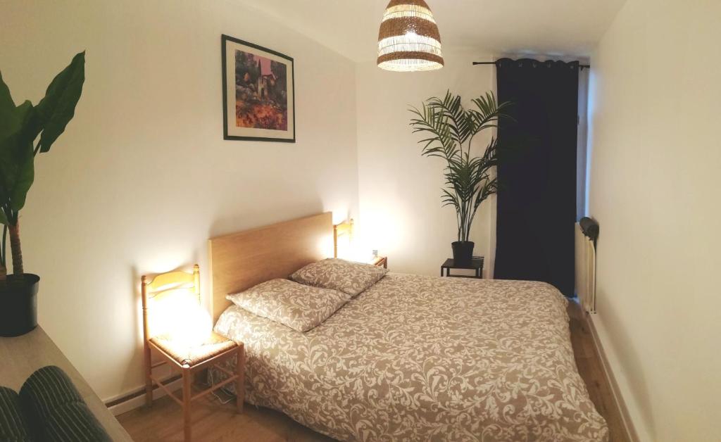 Cama ou camas em um quarto em R&eacute;sidence du parc des Tilleuls de Lyon 82 m2 Pkg free